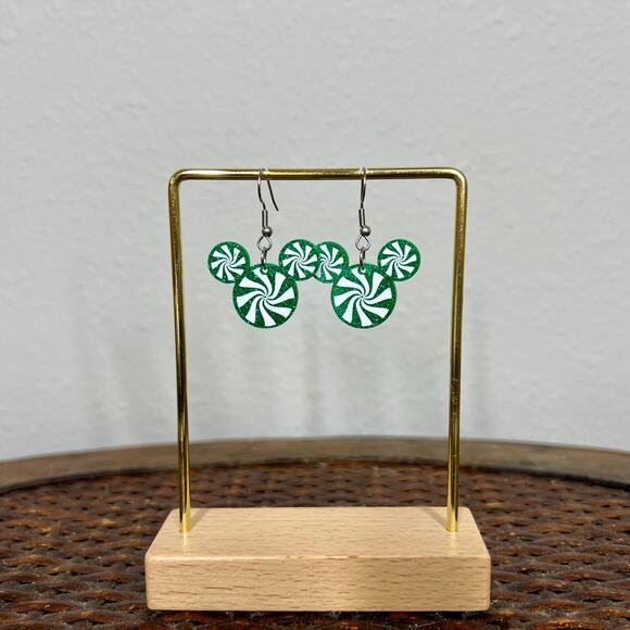 Peppermint Mickey Earrings | Disney-Inspired Christmas Glitter Acrylic Earrings - Picture 3 of 3